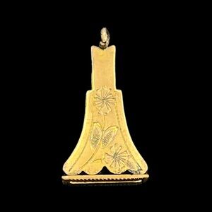 Etched flower engraved gold tone Victorian watch fob pendant fr necklace vintage